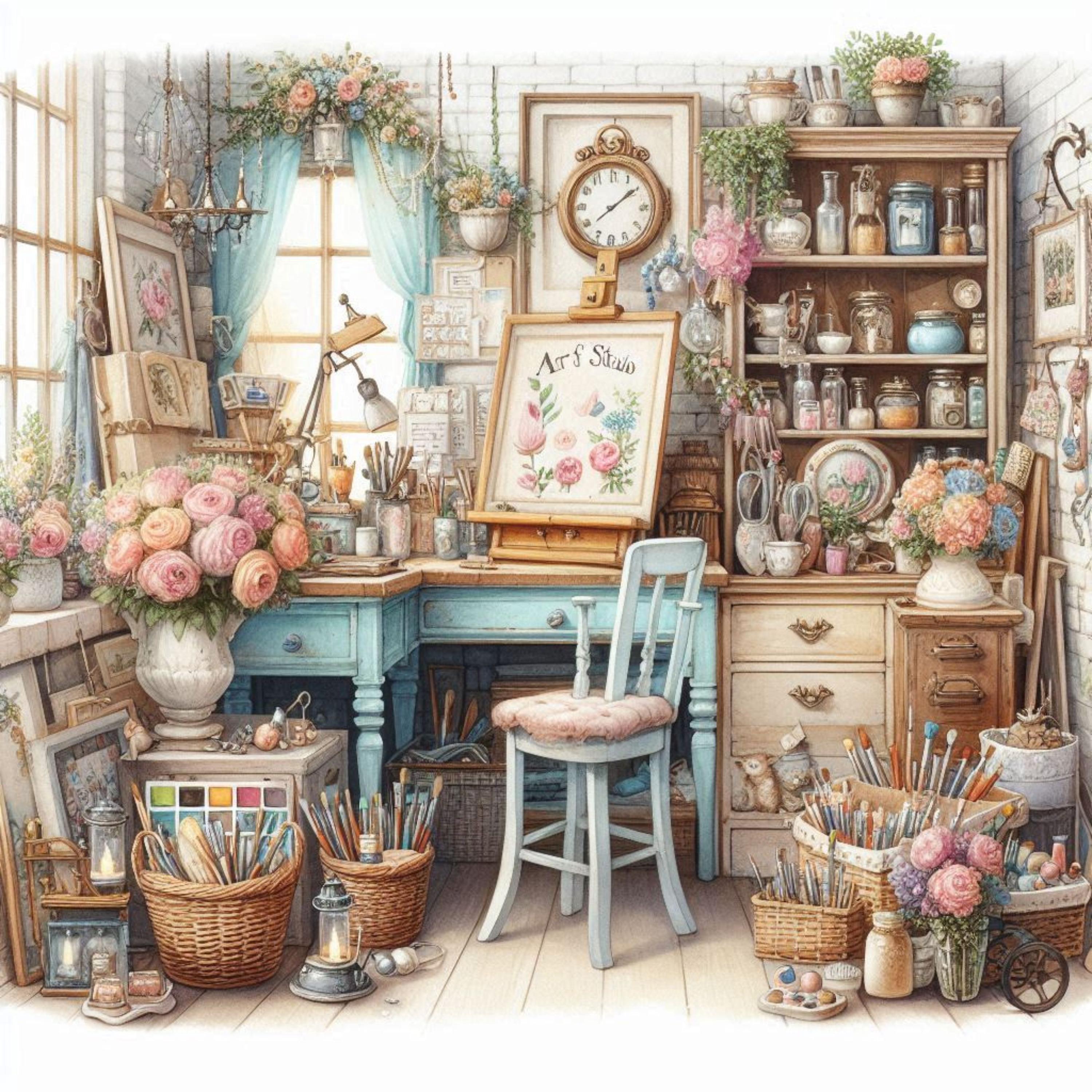 Shabby Chic Art Studio Clipart Set – 10 Watercolor Jpgs for Junk ...