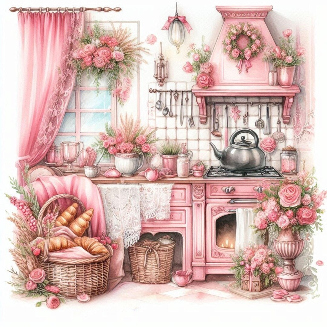 Romantic Pink Kitchen Digital Paper Clipart Bundle/10 Watercolour Jpgs ...