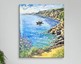 Canvasprint kust zeegezicht, kunst aan de muur oceaan, decor strandlandschap (verschillende maten)
