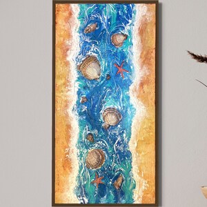Quadro Marino 3D su Tela 100x50 cm – Arte Materica con Conchiglie Fatta a Mano, Decorazione Costiera Moderna Verticale o Orizzontale