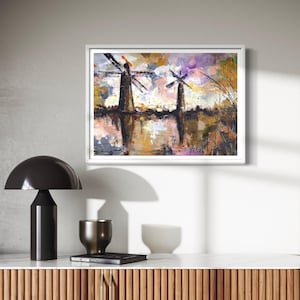 Rustic Windmill Oil Painting – Impressionist Landscape on Canvas – Countryside Wall Art – Hand-Painted Rural Scene – 70x50 cm