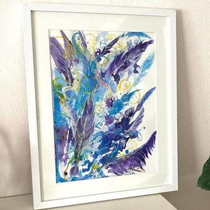 Pintura abstracta de plumas – Arte acrílico enmarcado sobre cartón / Decoración de pared ligera y aireada / 30 x 40 cm (11,8 x 15,7 pulgadas)