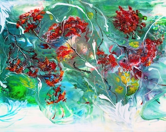 Beautiful Handmade Abstract Rowan Berries Painting - Original Interior Decor