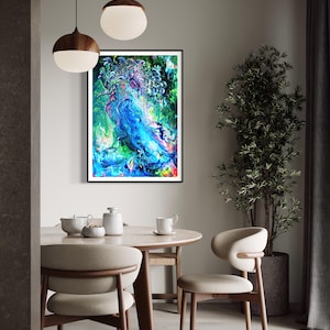Blauer Vogel - Abstrakt - Kunstdruck: Modernes, vertikales Wanddekor (Digitaler Download)