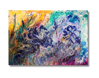 Acrylic Floral Painting: Colorful Abstract Flowers on Canvas, Vibrant Botanical Art 70x100 cm
