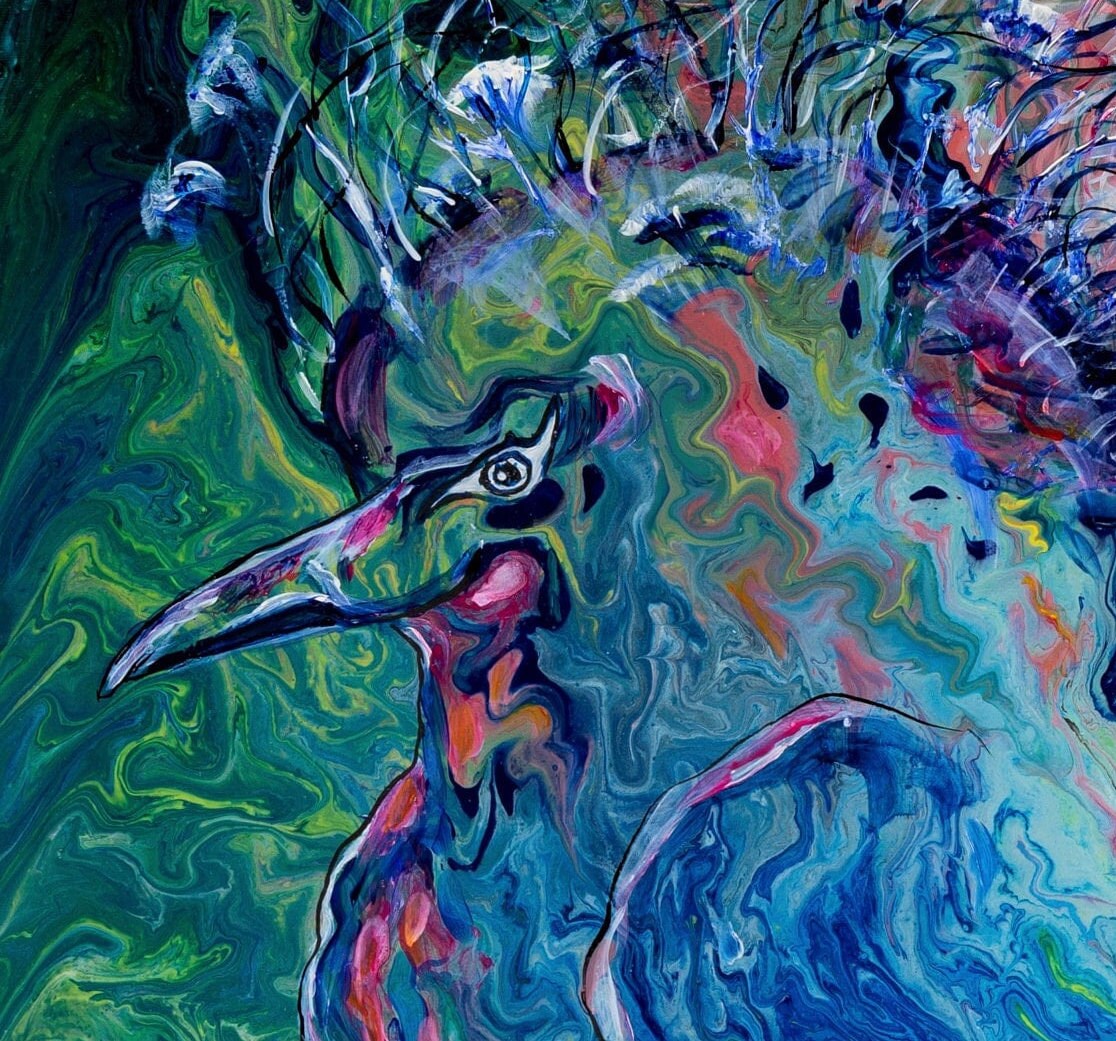 Blue Bird Acrylic Painting Watercolor Large Bird Painting - Etsy