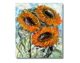 Sunflower Abstract Painting: Modern Botanical Acrylic Wall Art