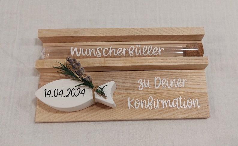 Wunscherfüller Geschenk zur Konfirmation Kommunion Firmung Geldgeschenk Gutscheinverpackung Reagenzglas Verpackung Datum Bild 4
