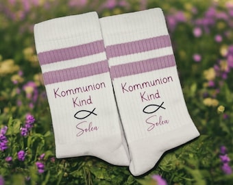 Kommunion Socken Geschenk Junge / Mädchen personalisiert * Kommunionkind * Sportsocken * Tennissocken * Kommuniongeschenk *