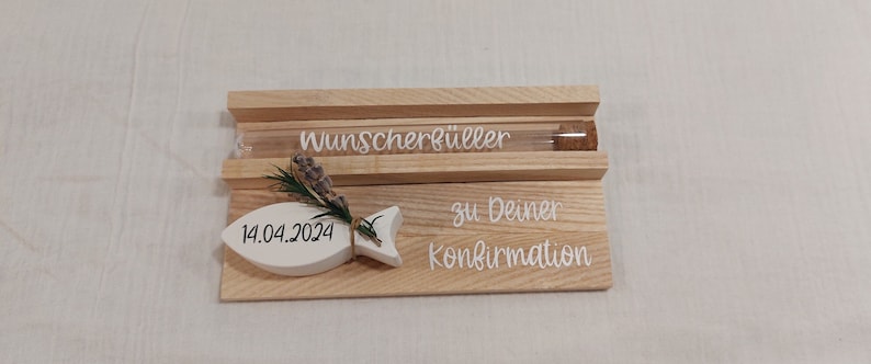 Wunscherfüller Geschenk zur Konfirmation Kommunion Firmung Geldgeschenk Gutscheinverpackung Reagenzglas Verpackung Datum Bild 2