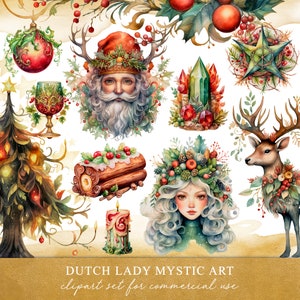 Conjunto de imágenes prediseñadas del solsticio de invierno - Yule - Celebración de Navidad Wiccan & Pagan - Gráficos de acuarela de pleno invierno - DESCARGA INSTANTE - 25 archivos PNG