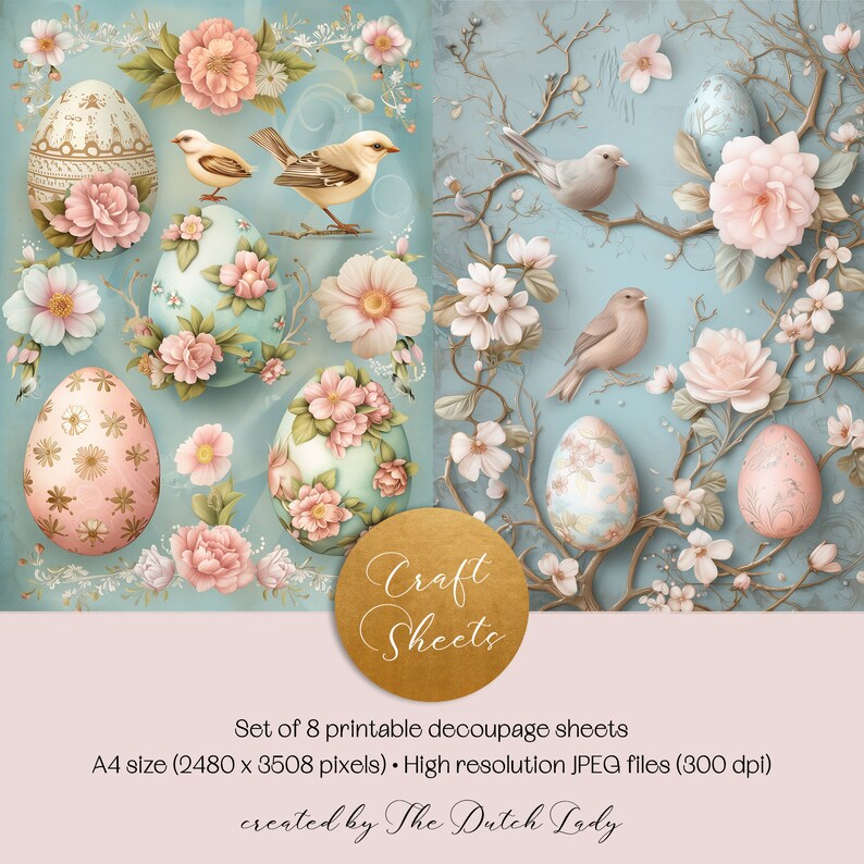 Spring Decopauge Easter Decoupage Sheets: Spring Flowers, Birds, Scrapbook Ephemera ...