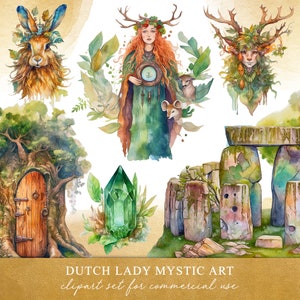 Celtic Fairytale Clipart Set - Wiccan Fables - Irish Folklore - Digital Watercolor Art - Mystical Druids - INSTANT DOWNLOAD - 25 PNG Files