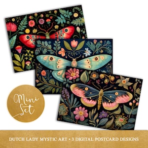 Mini jeu de cartes postales papillons botaniques, impressions d'art floral, papillons, feuillage, fleurs, cartes numériques imprimables, 3 fichiers JPEG, TÉLÉCHARGEMENT IMMÉDIAT