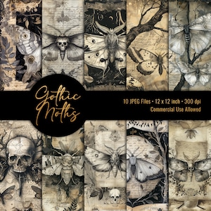 Gothic Motten, DIGITAL Junk Journal Kit, druckbarer Hintergrund, Scrapbook Papier, Decoupage, Schädel, Halloween, gruselig, unheimlich, SOFORT DOWNLOAD
