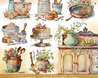 Watercolor Farmhouse Kitchen Clipart: Baking & Cooking (Instant Download)