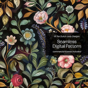 Florales, digitales NAHTLOSES Muster, Blumen, Laub, aneinanderbarer Hintergrund, Naturtapete, Stoffdesign, kommerzielle Nutzung, .JPEG- und .PAT-Datei