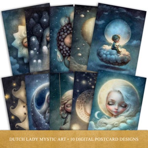 Conjunto de cartões postais e pôsteres Celestial Mystic, impressões artísticas de céu e céu de fantasia, designs digitais para impressão, 10 arquivos JPEG, DOWNLOAD INSTANTÂNEO