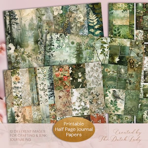 Woodland Impressions PRINTABLE Junk Journal Half Page Paper Pack, cyfrowy botaniczny album do scrapbookingu, las, liście, NATYCHMIASTOWE POBIERANIE