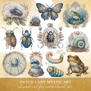 Ensemble de cliparts jardin rampants - aquarelle mystique animaux - victorien - grenouilles - escargots - coléoptères - téléchargement immédiat - 25 fichiers PNG