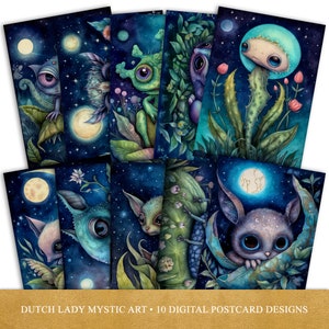 Ensemble d'affiches de carte postale d'extraterrestres botaniques - modèles de cartes numériques imprimables - galaxies fantastiques et créatures de l'espace - 10 fichiers JPEG - TÉLÉCHARGEMENT IMMÉDIAT