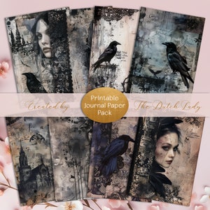 Paquete de papel de diario IMPRIMIBLE gótico victoriano, papeles de álbum de recortes digitales, hojas de decoupage, elaboración oscura de Halloween, cuervos, DESCARGA INSTANTÁNEA
