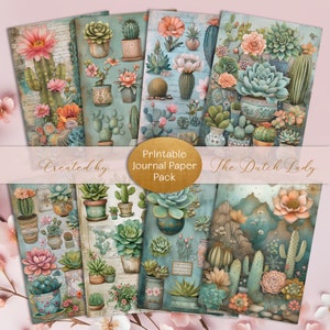 Suculentas del desierto Paquete de papel de diario IMPRIMIBLE, flores, cactus, plantas en macetas, álbum de recortes digital y kit de artesanía decoupage, DESCARGA INSTANTÁNEA