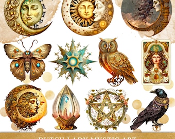 Victorian Occult Clipart: Sun, Moon, Stars, Animals (25 PNG Files) (Instant Download)