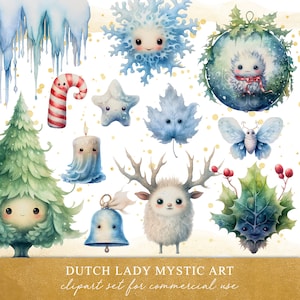 Winter-Wunderland-Clipart-Set – seltsame, skurrile und niedliche Aquarell-Weihnachtsgrafiken – Kinderillustrationen – SOFORTIGER DOWNLOAD – 25 PNG-Dateien