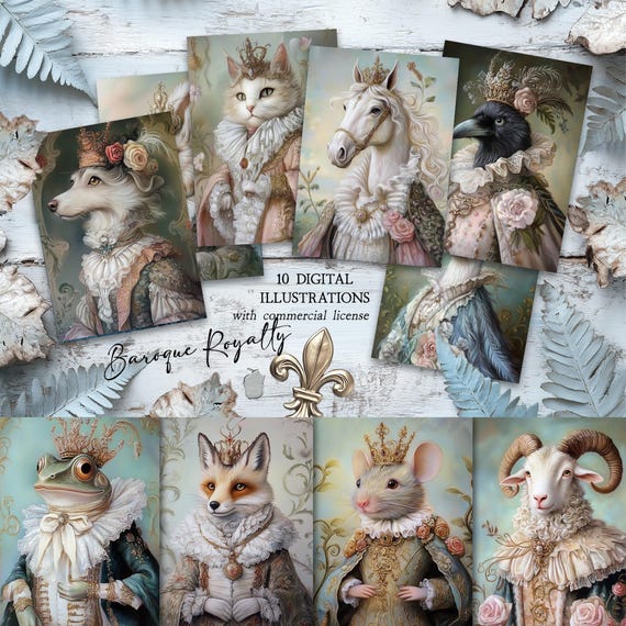 Baroque Animal Portrait Art Print Set: 17th Century Style (Digital Download