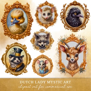 Ensemble de clipart portrait animal victorien - mignons animaux de la forêt et des bois dans des cadres photo - blaireau, opossum - TÉLÉCHARGEMENT IMMÉDIAT - 25 fichiers PNG