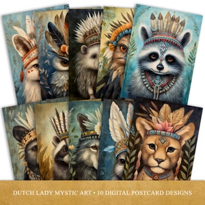 Boho Prärietiere Postkarte und Poster Set - Druckbares digitales Design - Native American Portrait Art - 10 JPEG Dateien - INSTANT DOWNLOAD