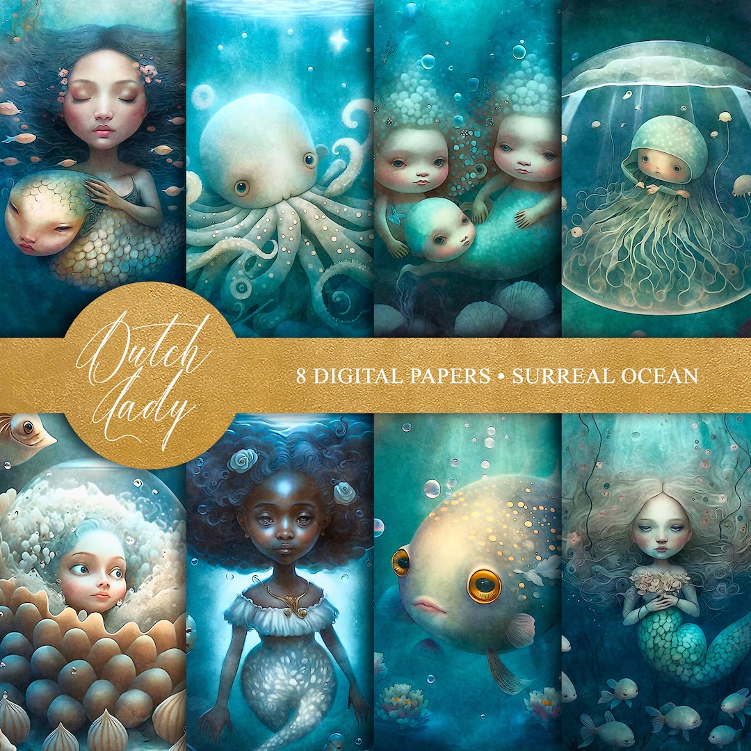 Surreal Ocean Digital Art Backgrounds - Printable Scrapbook Paper ...