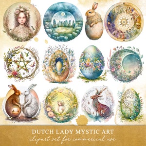 Ostara Clipart Set - Equinoccio de Primavera Wiccan - Pascua Celta - Acuarela - Liebres Místicas - Huevos - Diosa - DESCARGA INSTANTE - 25 Archivos PNG