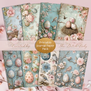Feuilles de découpage imprimables sur le thème de Pâques, albums éphémères de scrapbooking numérique, journal indésirable et kit de création artisanale, fleurs de printemps, oiseaux mignons, TÉLÉCHARGEMENT IMMÉDIAT