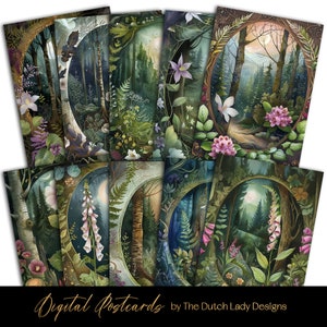 Bosbloemen ansichtkaart en posterset, afdrukbare digitale kunst, botanische kaarten, vingerhoedskruid, clematis, ridderspoor, printables, INSTANT DOWNLOAD