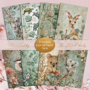 Pacchetto di carta per diario STAMPABILE australiano, documenti per album digitali, fogli di decoupage, kit artigianale, eucalipto, koala, animali, DOWNLOAD IMMEDIATO