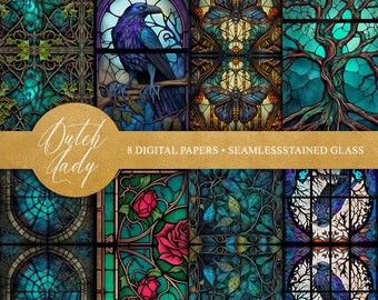 Mystic Stained Glass Digital Paper: Seamless Church Window Pattern (8 JPEG Files) (Instant Download)