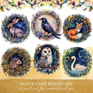 Mitternachts-Tierkreise-Clipart-Set - Runde botanische Rahmen - Nächtliche Boho-Wald- und Waldbewohner - SOFORTIGER DOWNLOAD - 25 PNG-Dateien