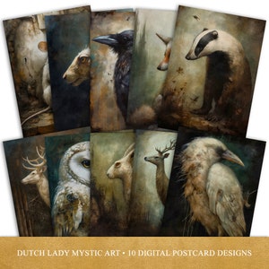 Unheimliche Tiere Postkarte & Poster Set, mystische Waldtiere Kunstdrucke, druckbare digitale Kartendesigns, 10 JPEG-Dateien, SOFORT-DOWNLOAD