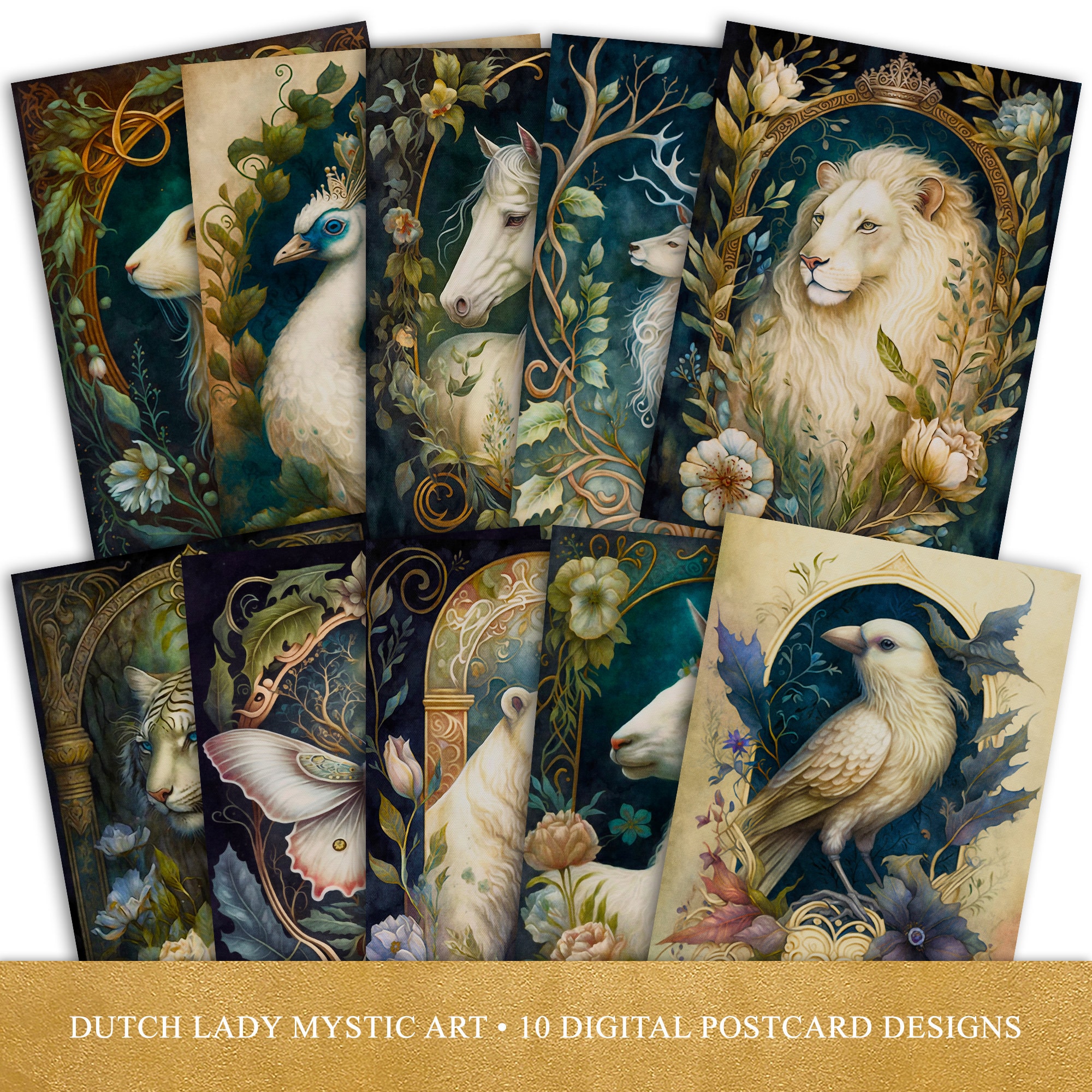 White Animals Postcard and Poster Set Printable Digital - Etsy