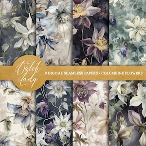 Akelei Blumen Digitale Hintergründe - Scrapbook Papier - Florale Tapeten - Botanische Designs - 8 JPEG Dateien - SOFORT DOWNLOAD