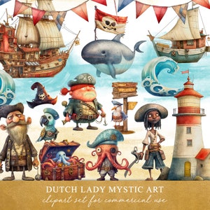 Ensemble de cliparts pirates mignons - mer fantaisiste océan fantastique - enfants fête thème graphiques - phare - animaux - téléchargement immédiat - 27 fichiers PNG