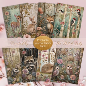 Pacchetto di carta per diario STAMPABILE animali del bosco, carta per album digitale, foglio di decoupage, kit artigianale, foresta primaverile, formato A4, DOWNLOAD IMMEDIATO