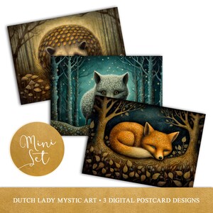 Dark Forest Animals Postkarte Mini Set - Druckbare digitale Karten Designs - Stimmungsvolle Waldlandschaft Kunstdrucke - 3 JPEG Dateien - SOFORT DOWNLOAD