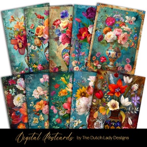 Blumen Der Niederländischen Meister, Postkarte & Kunstdruck Set, Printable Karten Designs, Junk Journal Seiten, Bunte Blumenvasen, SOFORT DOWNLOAD