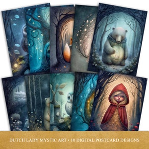 Ensemble de cartes postales et d'affiches de forêt mystique, conceptions numériques imprimables, impressions d'art au fond des bois, 10 illustrations JPEG, TÉLÉCHARGEMENT IMMÉDIAT
