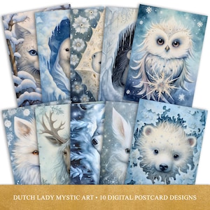 Schneetiere Postkarten Poster Set - Druckbare digitale Karten Designs - Mystische Kunst - Schneeflocken & Eiszapfen - 10 JPEG Dateien - SOFORT DOWNLOAD