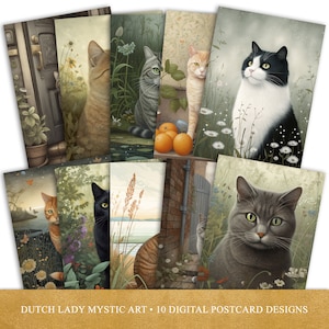 Ensemble de cartes postales et d'affiches de chats, estampes d'art animalier, illustrations de chats, félins, modèles de cartes numériques, 10 fichiers JPEG, TÉLÉCHARGEMENT IMMÉDIAT