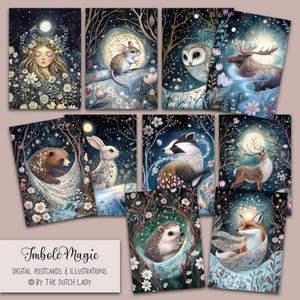 Ensemble de cartes postales magiques et d'impressions d'art Imbolc, animaux, roue de l'année wicca, hiver se transformant en printemps, lumière sortant des ténèbres, TÉLÉCHARGEMENT IMMÉDIAT
